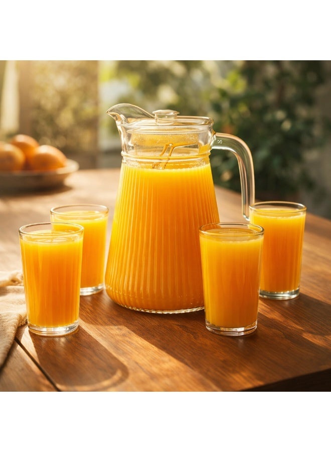 Green Apple A set of glass jars and cups, 5 pieces, 1 jar with a lid + 4 glasses - Image 1